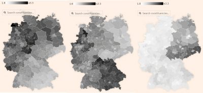 Elezioni in Germania. Risultati di SPD, CDU/CSU e Afd. Fonte: Financial Times.